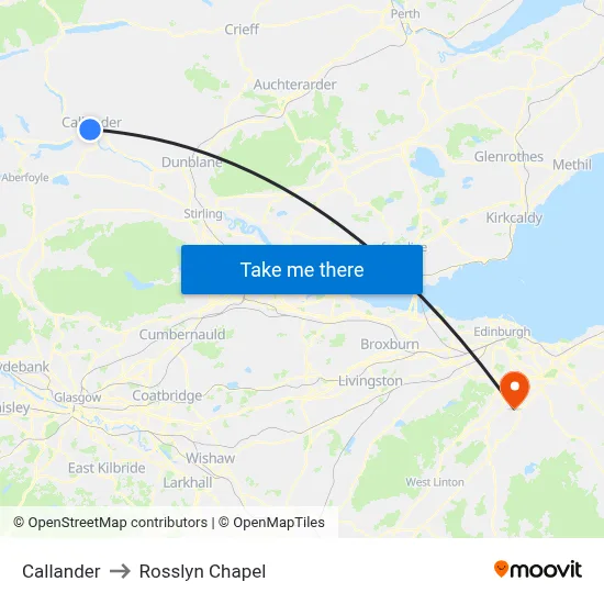 Callander to Rosslyn Chapel map
