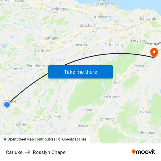 Carluke to Rosslyn Chapel map