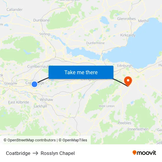 Coatbridge to Rosslyn Chapel map