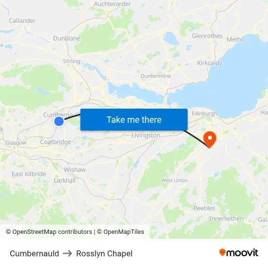 Cumbernauld to Rosslyn Chapel map