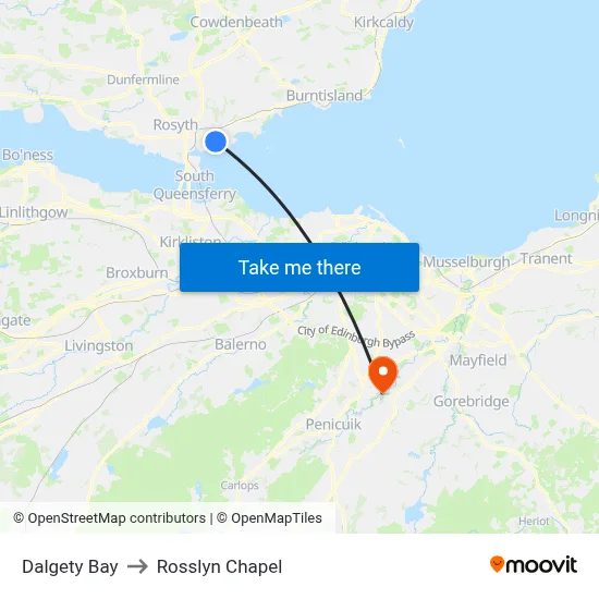 Dalgety Bay to Rosslyn Chapel map