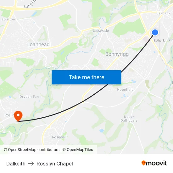 Dalkeith to Rosslyn Chapel map