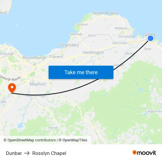 Dunbar to Rosslyn Chapel map