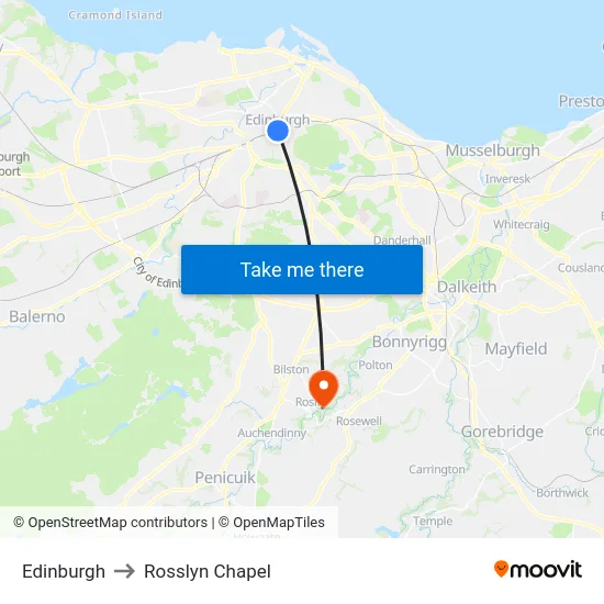 Edinburgh to Rosslyn Chapel map