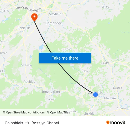 Galashiels to Rosslyn Chapel map