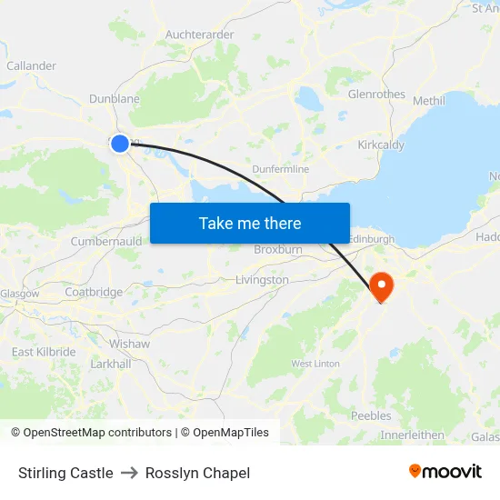 Stirling Castle to Rosslyn Chapel map
