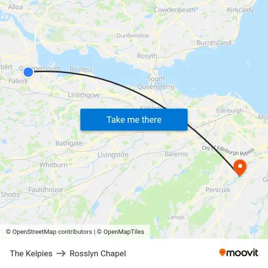 The Kelpies to Rosslyn Chapel map