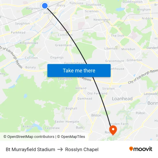 Bt Murrayfield Stadium to Rosslyn Chapel map