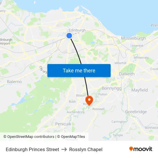 Edinburgh Princes Street to Rosslyn Chapel map