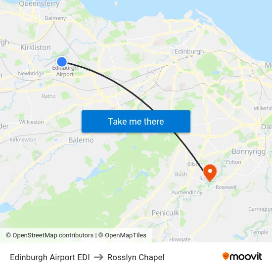 Edinburgh Airport EDI to Rosslyn Chapel map