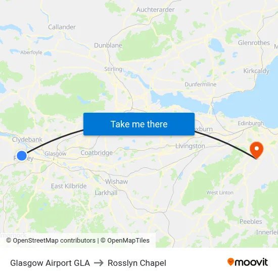 Glasgow Airport GLA to Rosslyn Chapel map