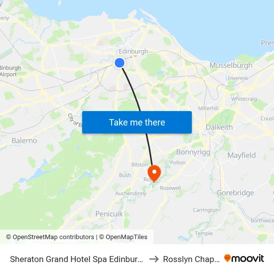Sheraton Grand Hotel Spa Edinburgh to Rosslyn Chapel map