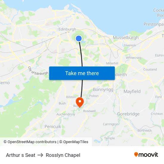 Arthur s Seat to Rosslyn Chapel map