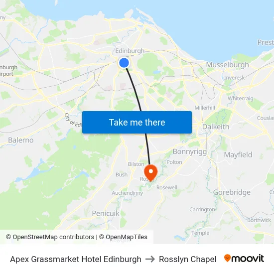 Apex Grassmarket Hotel Edinburgh to Rosslyn Chapel map