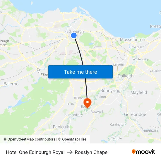 Hotel One Edinburgh Royal to Rosslyn Chapel map