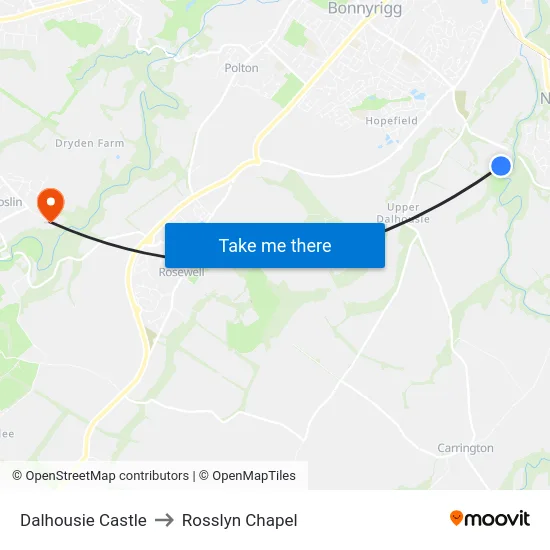 Dalhousie Castle to Rosslyn Chapel map