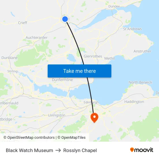 Black Watch Museum to Rosslyn Chapel map