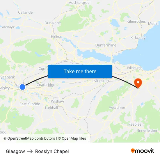 Glasgow to Rosslyn Chapel map