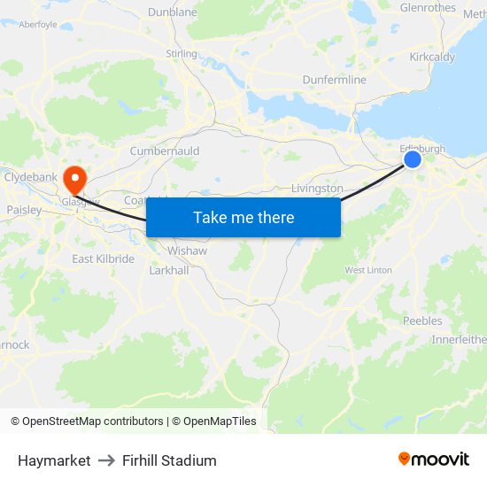 Haymarket to Firhill Stadium map