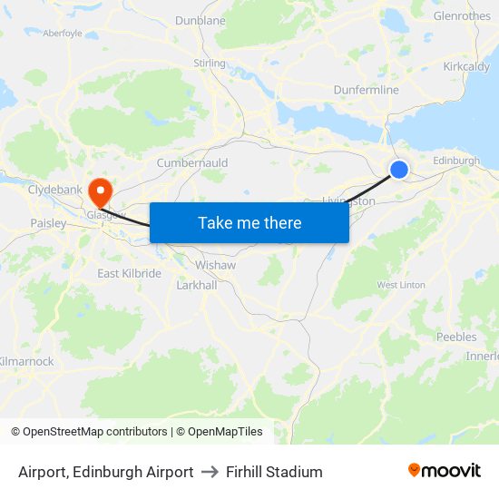 Airport, Edinburgh Airport to Firhill Stadium map
