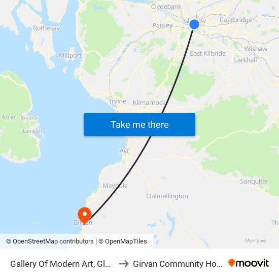 Gallery Of Modern Art, Glasgow to Girvan Community Hospital map