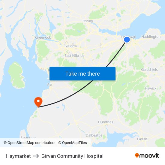 Haymarket to Girvan Community Hospital map