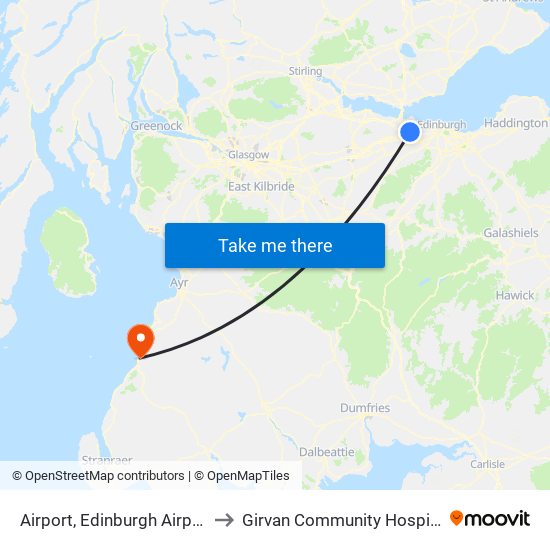 Airport, Edinburgh Airport to Girvan Community Hospital map