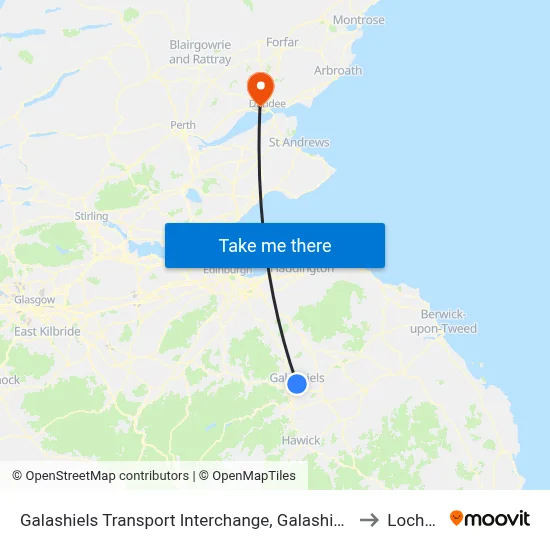 Galashiels Transport Interchange, Galashiels to Lochee map