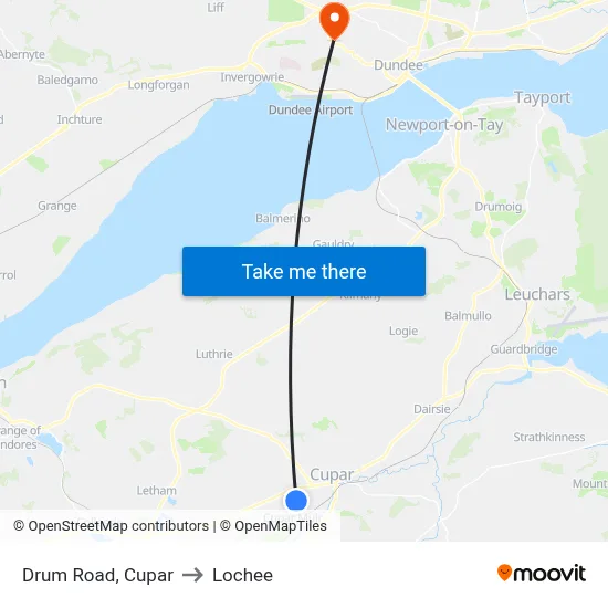 Drum Road, Cupar to Lochee map