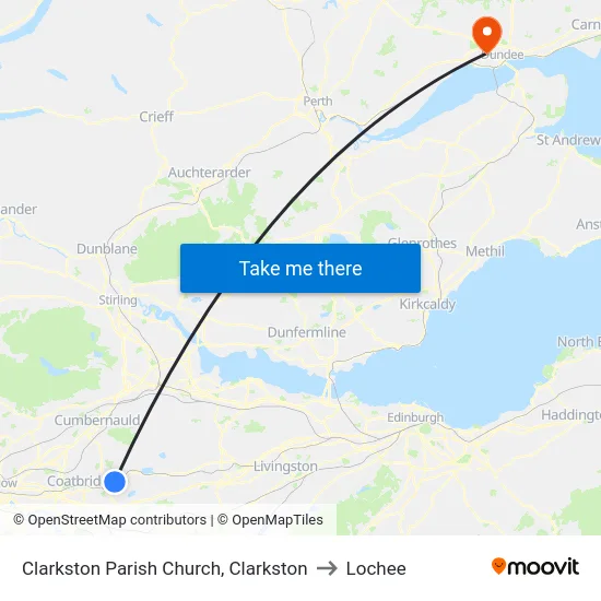 Clarkston Parish Church, Clarkston to Lochee map