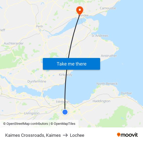 Kaimes Crossroads, Kaimes to Lochee map