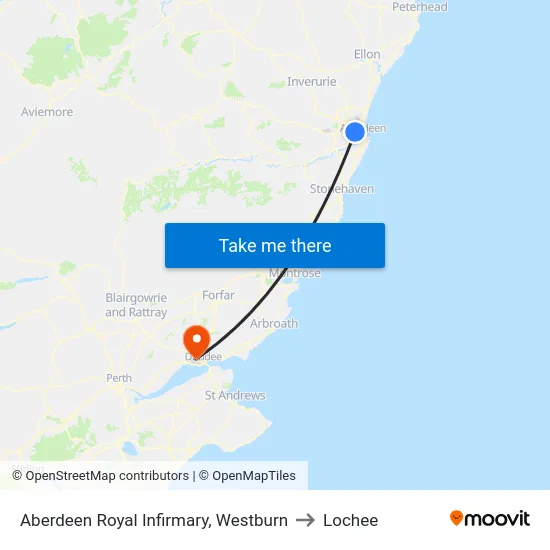 Aberdeen Royal Infirmary (Stand A), Westburn to Lochee map