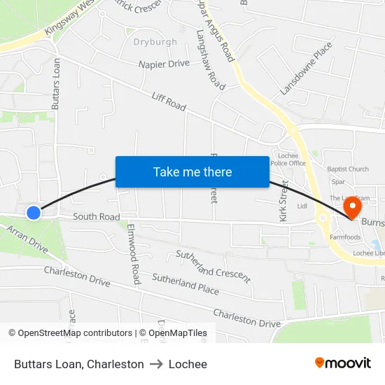 Buttars Loan, Charleston to Lochee map