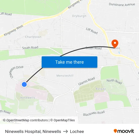Ninewells Hospital, Ninewells to Lochee map
