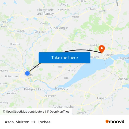 Asda, Muirton to Lochee map