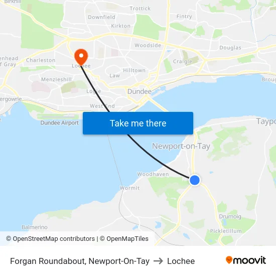 Forgan Roundabout, Newport-On-Tay to Lochee map