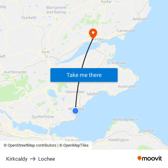 Kirkcaldy to Lochee map