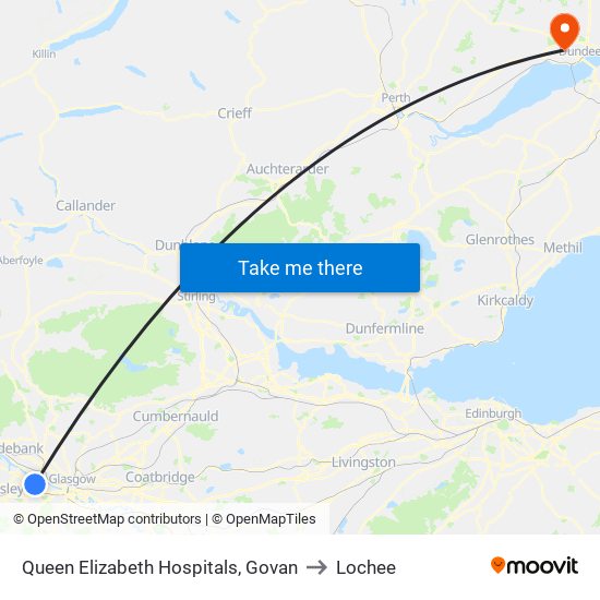 Queen Elizabeth Hospitals, Govan to Lochee map
