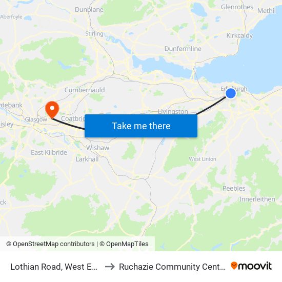 Lothian Road, West End to Ruchazie Community Centre map