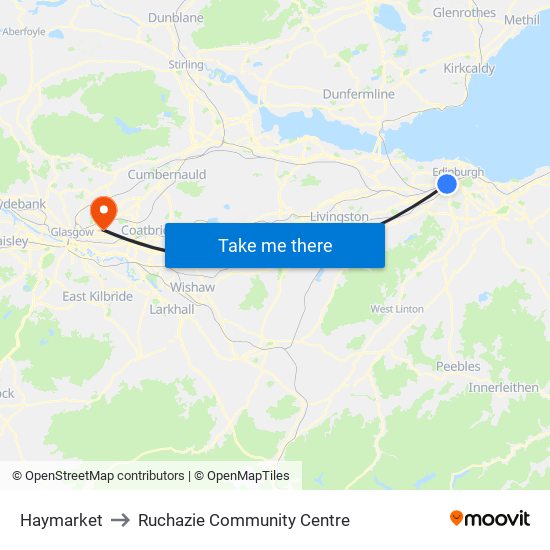 Haymarket to Ruchazie Community Centre map