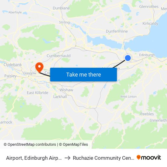 Airport, Edinburgh Airport to Ruchazie Community Centre map