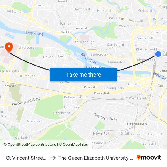 St Vincent Street, Glasgow to The Queen Elizabeth University Hospital Campus map