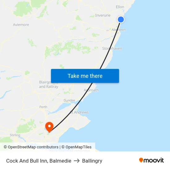 Cock And Bull Inn, Balmedie to Ballingry map