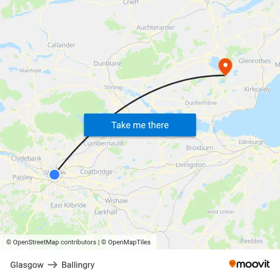 Glasgow to Ballingry map