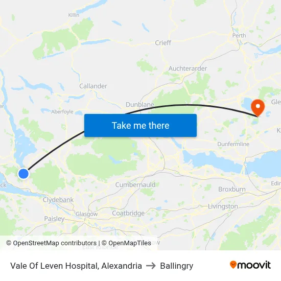 Vale Of Leven Hospital, Alexandria to Ballingry map