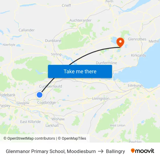 Glenmanor Primary School, Moodiesburn to Ballingry map