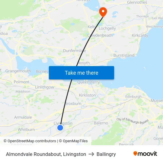 Almondvale Roundabout, Livingston to Ballingry map