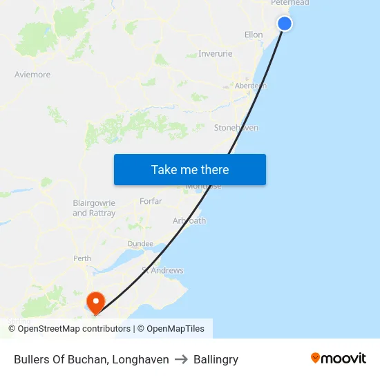 Bullers Of Buchan, Longhaven to Ballingry map