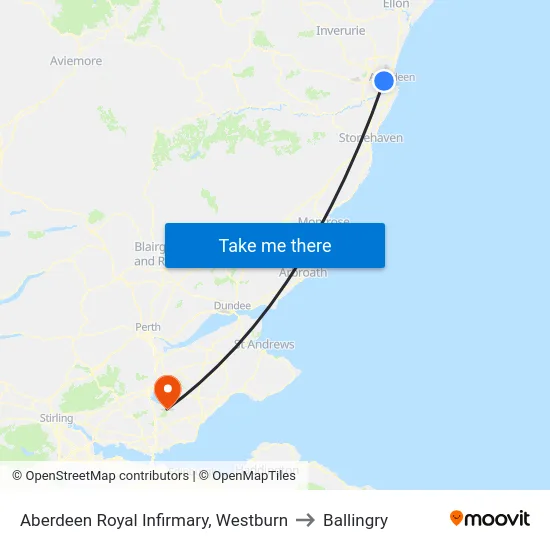 Aberdeen Royal Infirmary (Stand A), Westburn to Ballingry map