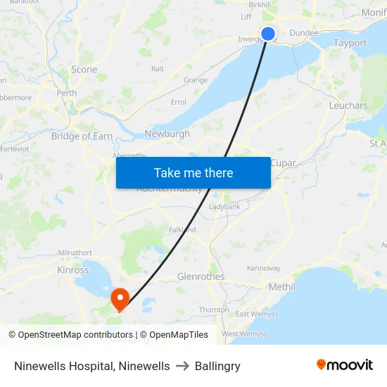 Ninewells Hospital, Ninewells to Ballingry map